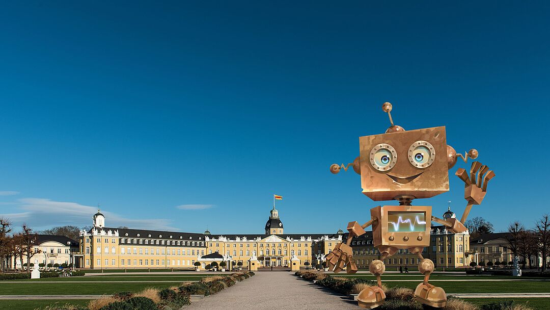 Roboter Expi vor derm Karlsruher Schloss